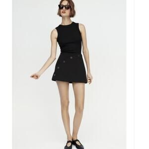 Zara Black Split Skirt with Buttons Size XS Short Mini Under-Shorts Mod